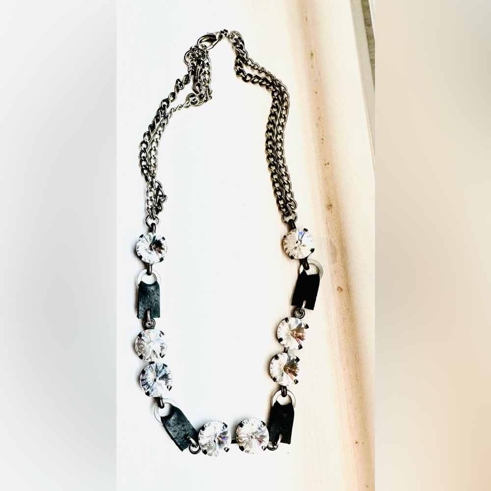 CZ and leather choker necklace